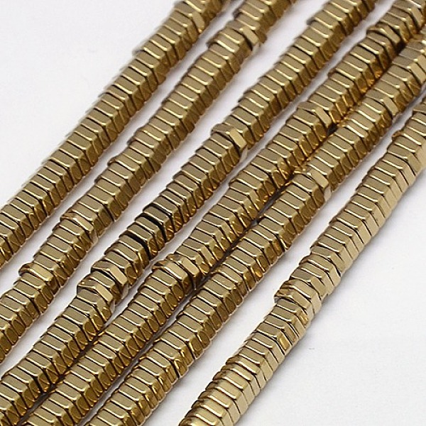 

PandaHall Electroplate Non-magnetic Synthetic Hematite Beads Strands, Hexagon, Grade A, Golden Plated, 4x1mm, Hole: 1mm, about 400pcs/strand...