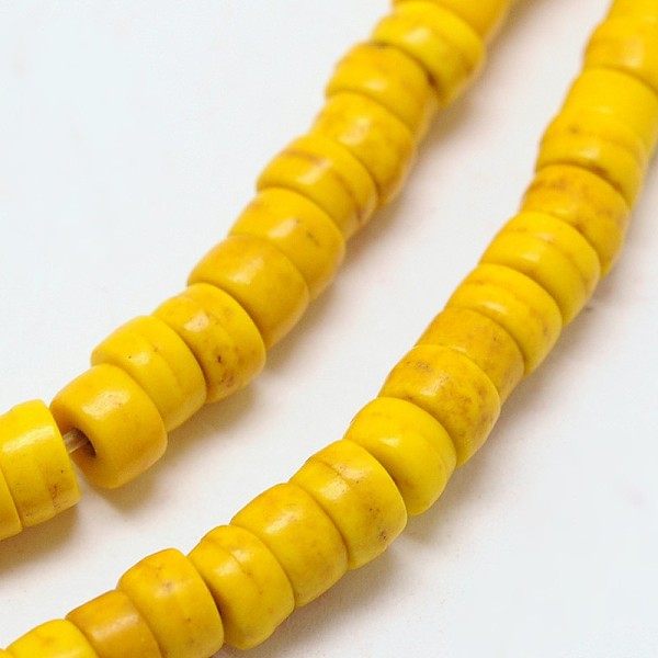 

PandaHall Dyed Synthetic Turquoise Beads Strands, Heishi Beads, Flat Round/Disc, Gold, 6x3mm, Hole: 1mm, about 136pcs/strand, 15.7 inch...