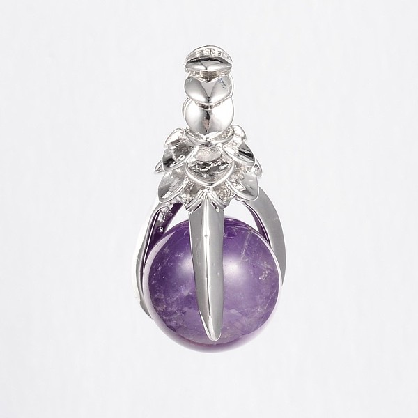 

PandaHall Natural Amethyst Pendants, with Brass Findings, Cadmium Free & Lead Free, Claw & Round, Platinum, 35x18mm, Hole: 5mm Amethyst..., Purple