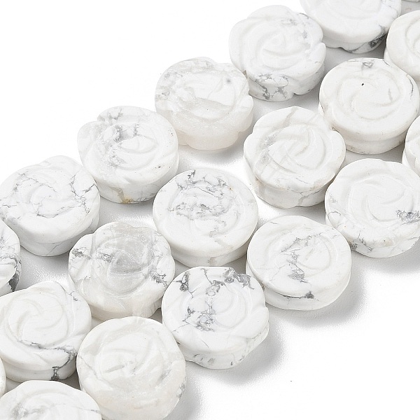 

PandaHall Natural Howlite Beads Strands, Carved Rose, 15.5~16x4.5~5.5mm, Hole: 1mm, about 25pcs/strand, 15.55''(39.5cm) Howlite Flower