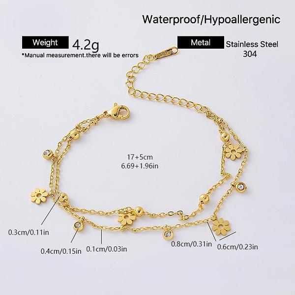 Bracciale a 2 fili con charm e zirconi cubici trasparenti incastonati in acciaio inossidabile 304 da donna