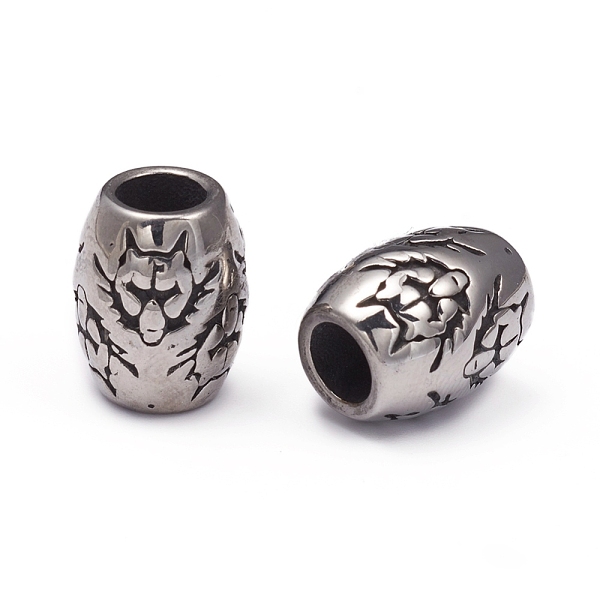 

PandaHall 304 Stainless Steel European Beads, Large Hole Beads, Barrel with Wolf, Antique Silver, 13x10.5mm, Hole: 5.5mm 304 Stainless Steel...