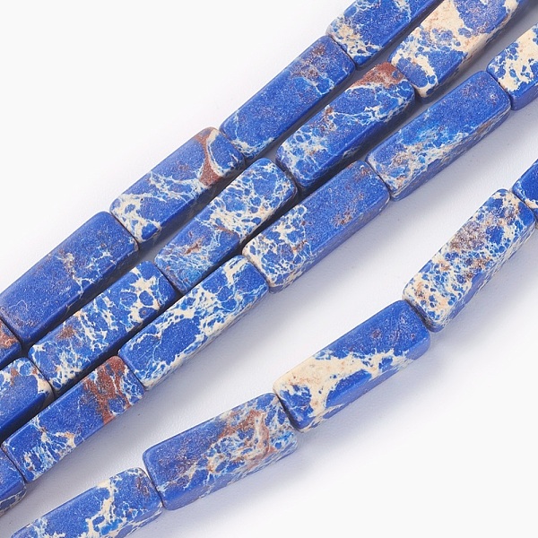 

PandaHall Synthetic Imperial Jasper Bead Strands, Dyed, Cuboid, Cornflower Blue, 12~13.5x4~4.5mm, Hole: 0.8mm, about 29pcs/strand, 14.96...