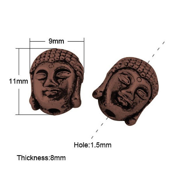 

PandaHall Tibetan Style Alloy Beads, Cadmium Free & Nickel Free & Lead Free, Buddha Head, Red Copper, 11x9x8mm, Hole: 1.5mm Alloy Human