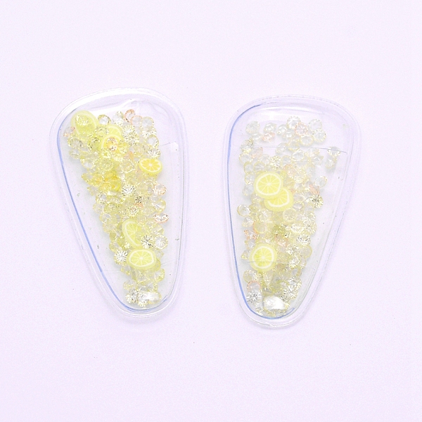 

PandaHall Plastic with Resin and Polymer Clay Accessories, DIY for Bobby pin Accessories, Oval with Lemon, Champagne Yellow, 55x29x5mm Resin...