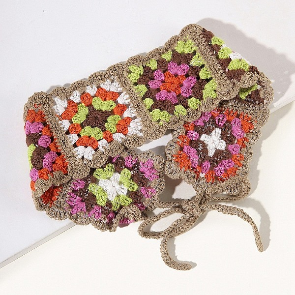 

PandaHall Colorful Flower Crochet Cotton Elastic Headbands, Wide Hair Accessories for Woman Girls, Camel, 410~500mm Cloth Brown