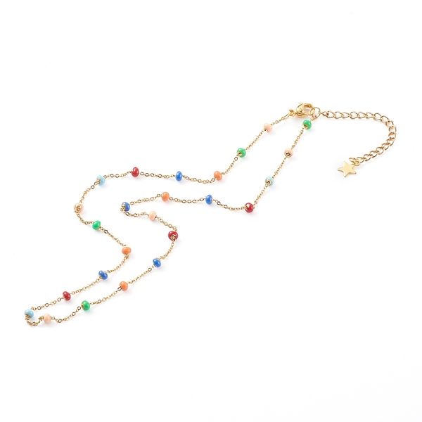 

PandaHall Stainless Steel Satellite Chain Necklaces, with Enamel, Colorful, Golden, 16.14 inch(41cm) Stainless Steel