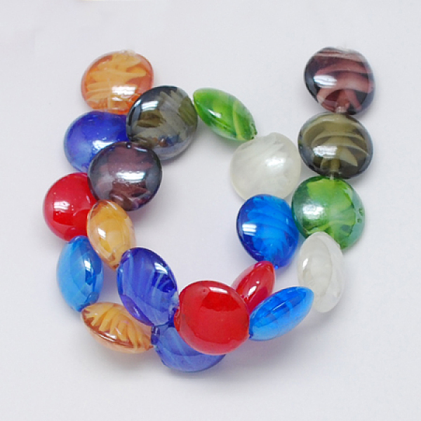 PandaHall Handmade Lampwork Beads, Pearlized, Flat Round, Mixed Color, 20x11mm, hole: 2mm Lampwork Flat Round Multicolor