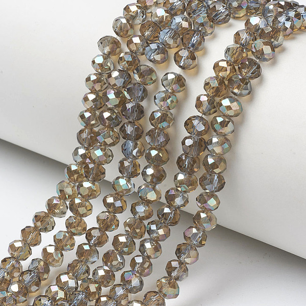 

PandaHall Electroplate Glass Beads Strands, Half Plated, Rainbow Plated, Faceted, Rondelle, Light Blue, 4x3mm, Hole: 0.4mm, about..., Green
