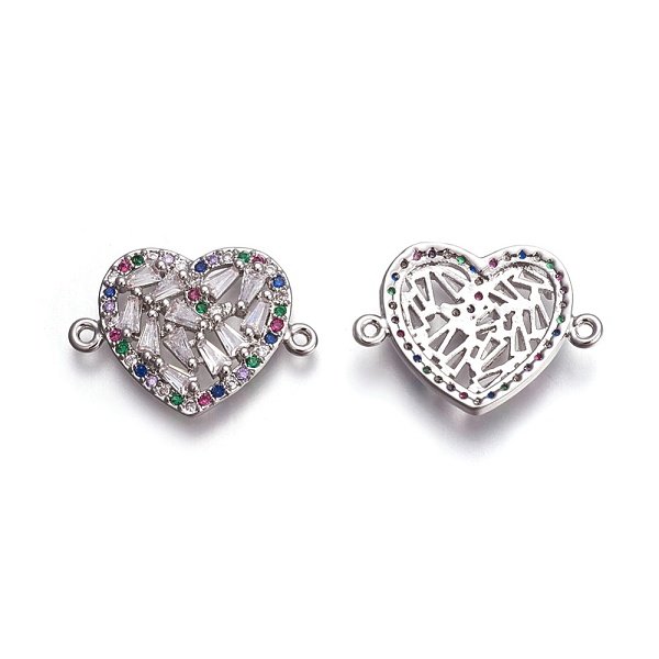 

PandaHall Brass Micro Pave Cubic Zirconia Links, Heart, Colorful, Platinum, 15x22x3mm, Hole: 1.5mm Brass+Cubic Zirconia Heart