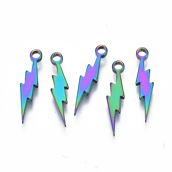 

PandaHall Ion Plating(IP) 201 Stainless Steel Pendants, Cadmium Free & Nickel Free & Lead Free, Lightning, Rainbow Color, 18x4x1.5mm, Hole...