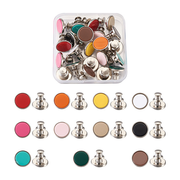 

PandaHall Alloy Button Pins for Jeans, with Resin, Garment Accessories, Flat Round, Mixed Color, 16x15mm, Pin: 1.2mm, Hole: 1.2mm, 11 colors..., Multicolor