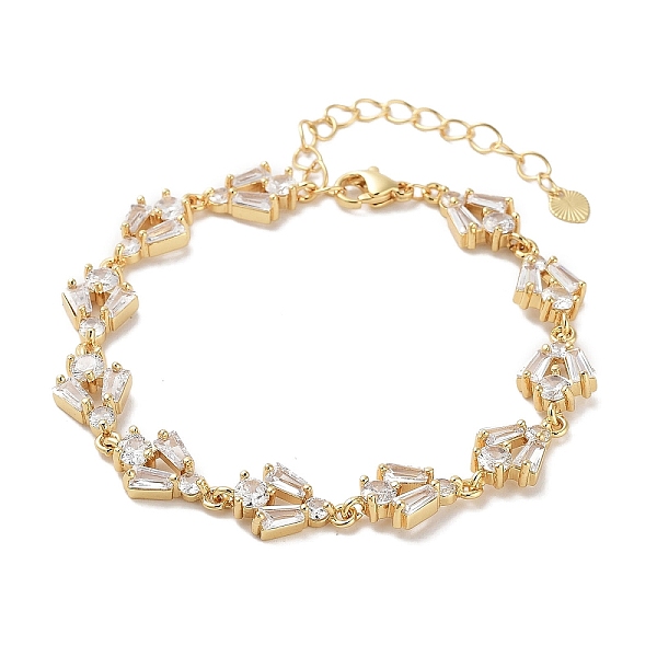 

PandaHall Rack Plating Brass Pave Clear Cubic Zirconia Rectangle & Flat Round Link Chain Bracelets for Women, Cadmium Free & Lead Free...