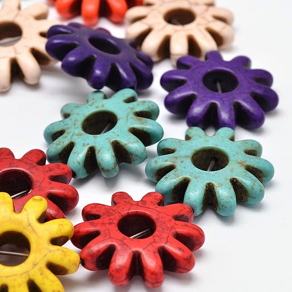 

PandaHall Flower Synthetic Turquoise Bead Strands, Dyed, Mixed Color, 29x8mm, Hole: 1mm, about 157pcs/1000g Synthetic Turquoise Flower..., Multicolor