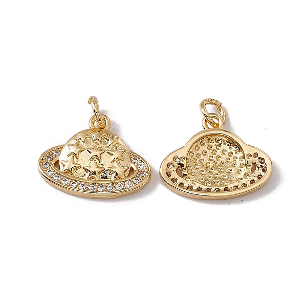 

PandaHall Brass Micro Pave Clear Cubic Zirconia Charms, with Jump Ring, Cadmium Free & Nickel Free & Lead Free, Rack Plating, Planet, Real...