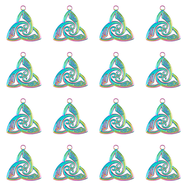 

PandaHall DICOSMETIC 16Pcs Ion Plating(IP) 304 Stainless Steel Pendants, Trinity Knot Charms, Rainbow Color, 29x11x2.5mm, Hole: 3mm 304...