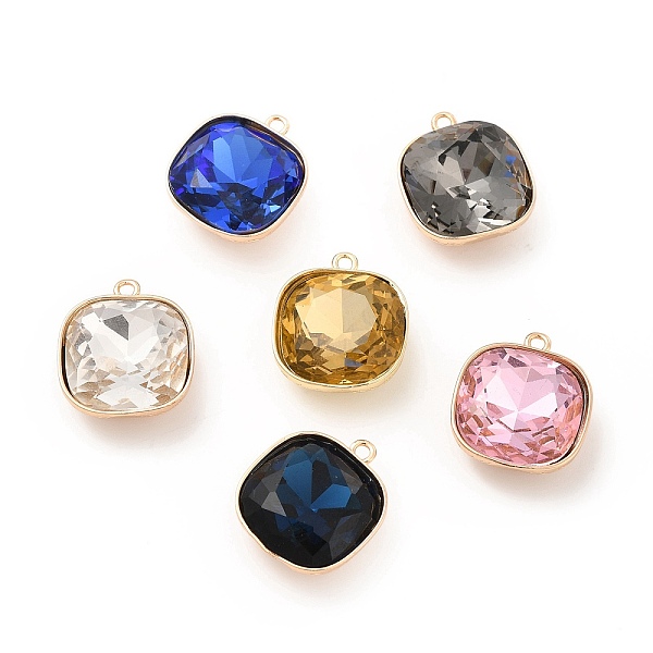 

PandaHall K9 Glass Pendants, with Light Gold Brass Finding, Square Charms, Mixed Color, 20x17.5x8.5mm, Hole: 1.6mm K9 Glass Square..., Multicolor