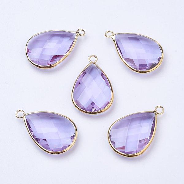 

PandaHall Golden Tone Brass Glass Teardrop Pendants, Faceted, Azure, 18x10x5mm, Hole: 2mm Brass+Glass Teardrop Blue