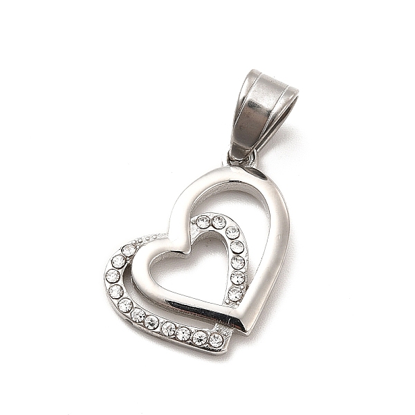 

PandaHall 304 Stainless Steel Pendants, with Crystal Rhinestone, Bouble Heart Charms, Stainless Steel Color, 17x22x2.5mm, Hole: 7x4.5mm..., Clear