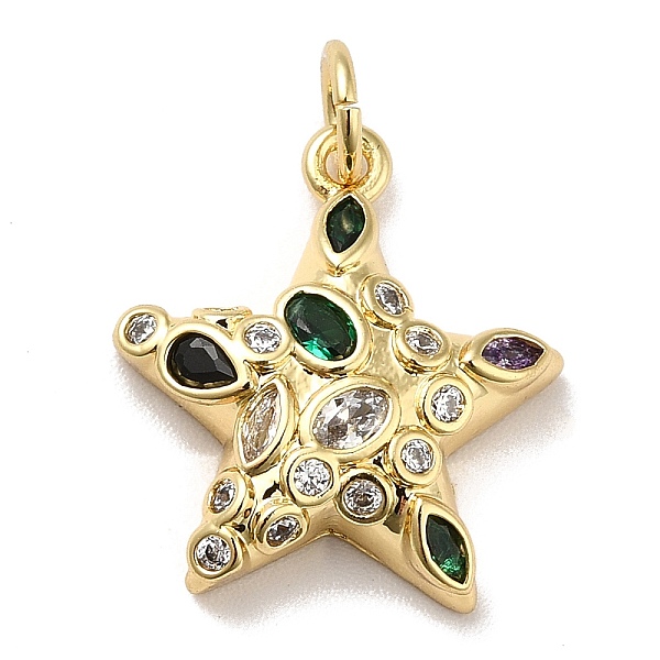 

PandaHall Brass Micro Pave Cubic Zirconia Pendants, with Jump Ring, Long-Lasting Plated, Real 18K Gold Plated, Star, Colorful, 17x16x4mm..., Green