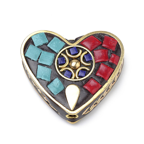 

PandaHall Handmade Indonesia Beads, with Brass Findings, Heart, Golden, Colorful, 28x31.5x9mm, Hole: 2mm Polymer Clay Heart