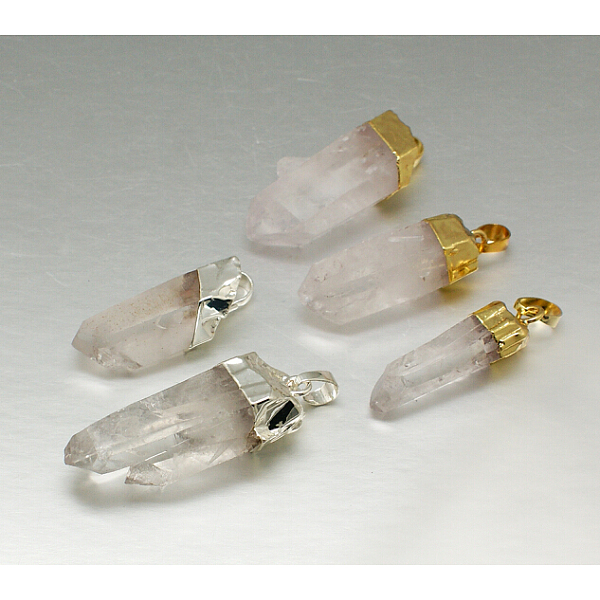 PandaHall Mixed Natural Raw Rough Gemstone Crystal Pendants, with Brass Findings, Irregular Nuggets, 26~58x8~20x12~15mm, Hole: 7x4mm Quartz...