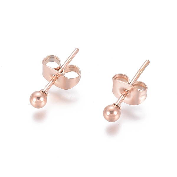 

PandaHall Ion Plating(IP) 304 Stainless Steel Stud Earrings, Ball Stud Earrings, with Earring Backs, Rose Gold, 14x3mm, Pin: 0.8mm 304...
