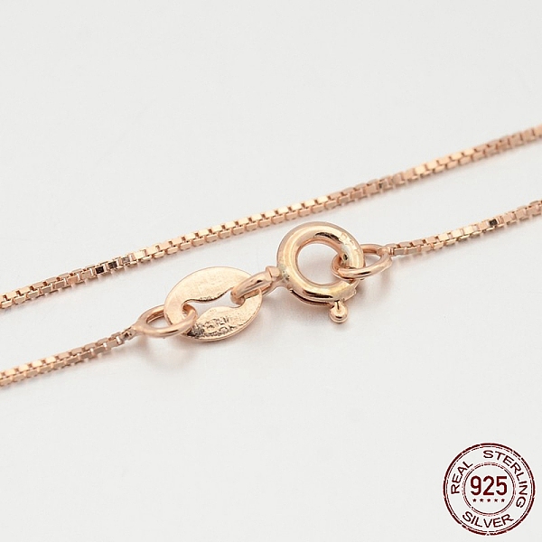 

PandaHall 925 Sterling Silver Box Chain Necklaces, with Spring Ring Clasps, Thin Chain, Rose Gold, 18 inch, 0.6mm Sterling Silver