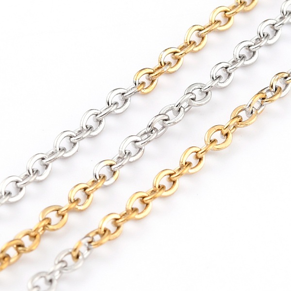 

PandaHall Two Tone 304 Stainless Steel Cable Chains, with Spool, Soldered, Golden & Stainless Steel Color, 2.5x2x1mm, 32.8 Feet(10m)/roll...