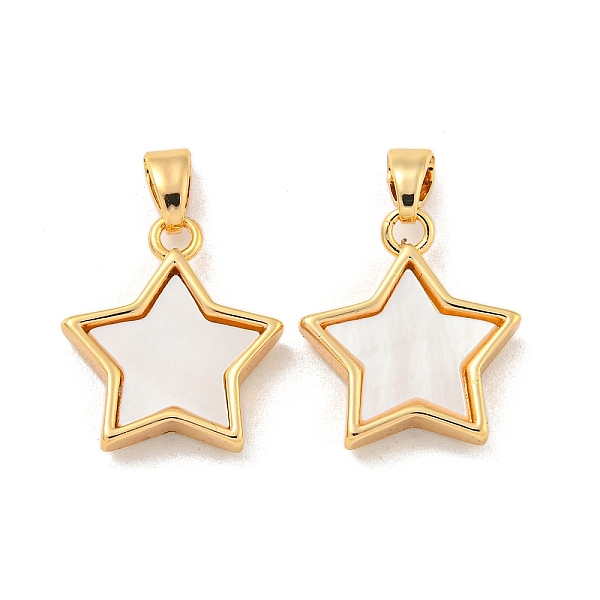 

PandaHall Natural White Shell Pendants, Rack Plating Brass Star Charms, Real 18K Gold Plated, 16x14x3mm, Hole: 2x5mm White Shell Star