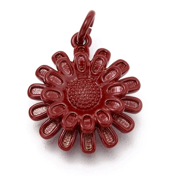 

PandaHall Spray Painted Brass Pendants, with Jump Rings, Sunflower, Dark Red, 17x14.5x3.5mm, Hole: 3mm Brass Flower