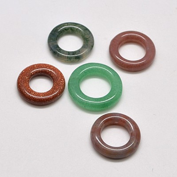 PandaHall Gemstone Pendants, Ring, 15~20x3~5mm, Hole: 8~15mm Mixed Stone Ring Multicolor