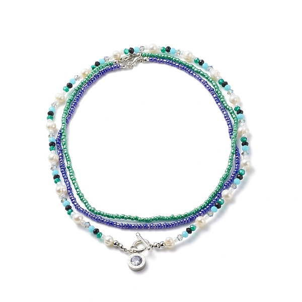 

PandaHall 3Pcs 3 Style Natural Pearl & Glass Seed Beaded Necklaces Set, Crystal Rhinestone Roman Numerals Charms Necklaces for Women, Mixed..., Multicolor
