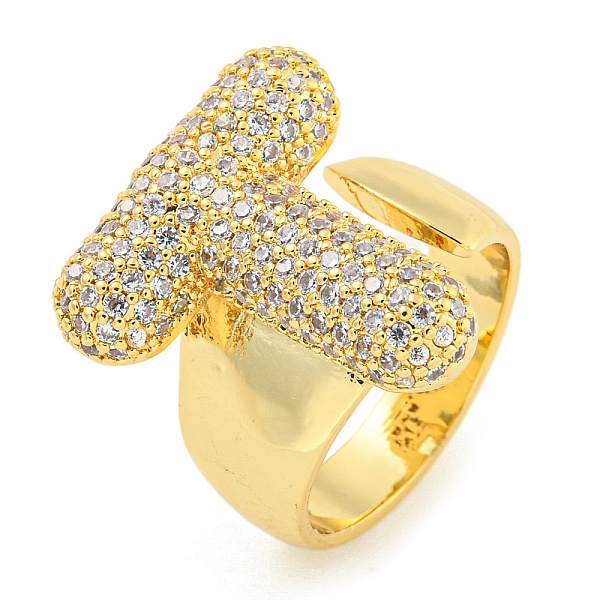 

PandaHall Brass Micro Pave Clear Cubic Zirconia Letter Open Cuff Ring for Women, Real 18K Gold Plated, Letter T, 22x21mm, Inner Diameter...