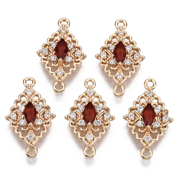 

PandaHall Brass Micro Pave Cubic Zirconia Links Connectors, with Glass, Long-Lasting Plated, Rhombus, Light Gold, Red, 20x12x4mm, Hole...
