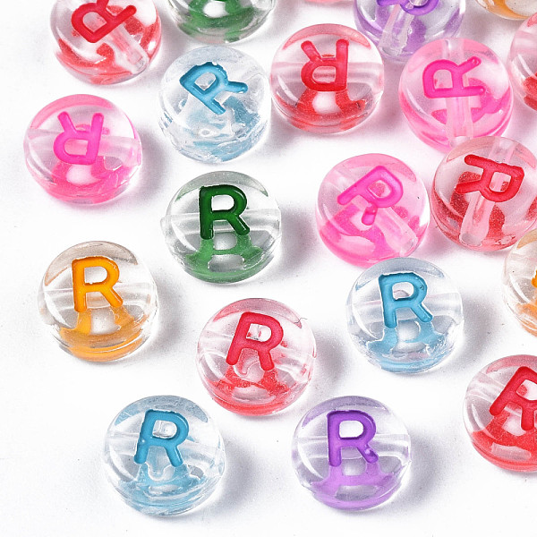 

PandaHall Transparent Clear Acrylic Beads, Horizontal Hole, Flat Round with Mixed Color Letter, Letter.R, 7x3.5mm, Hole: 1.2mm, about...