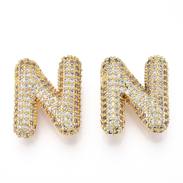

PandaHall Brass Micro Pave Cubic Zirconia Pendants, Alphabet, Letter N, 23.5x23.5x8mm, Hole: 4x2.2mm Brass+Cubic Zirconia Letter N Clear