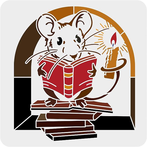 

PandaHall FINGERINSPIRE Banksy Mouse Stencil 11.8x11.8 inch Reading Rats Stencil Plastic Banksy Painting Stencil Reusable Mouse Books Candle..., White