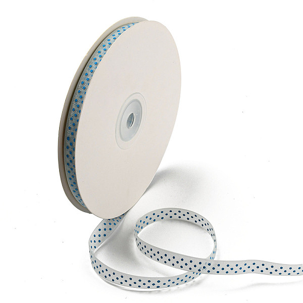 

PandaHall 100 Yards Polka Dot Print Nylon Ribbons, Flat, Deep Sky Blue, 3/8 inch(10mm), about 100 Yards/Roll Nylon Polka Dot