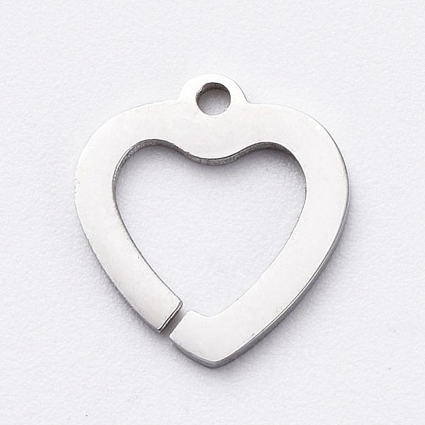 PandaHall 304 Stainless Steel Charms, Cut-Out, Manual Polishing, Hollow, Unwelded Heart, Stainless Steel Color, 9x8x1mm, Hole: 0.8mm 304...