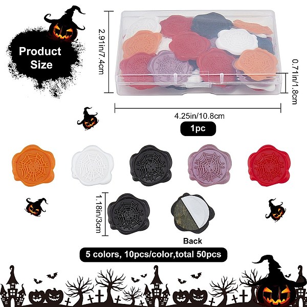 

PandaHall CRASPIRE 50Pcs 5 Colors Adhesive Wax Seal Stickers, Envelope Seal Decoration, for Craft Scrapbook DIY Gift, Halloween, Spider web..., Multicolor