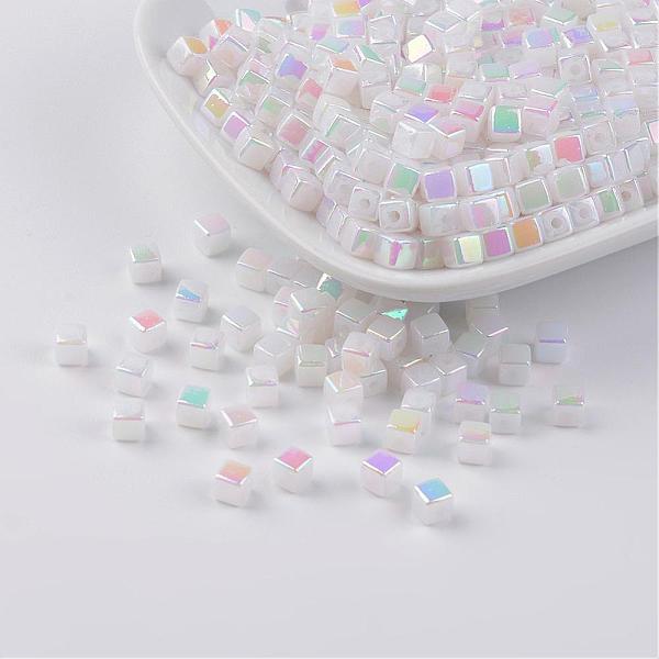

PandaHall Eco-Friendly Poly Styrene Acrylic Beads, AB color, Cube, White, 4x4mm, Hole: 1mm, about 8000pcs/500g Acrylic Cube White