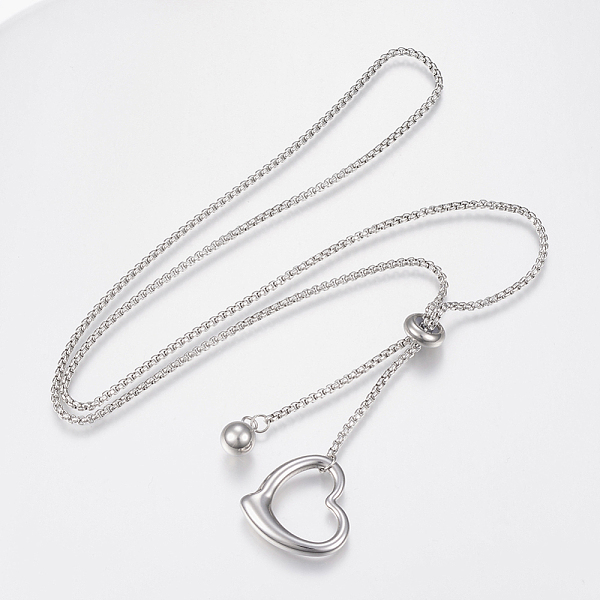 

PandaHall Adjustable 304 Stainless Steel Lariat Necklaces, Slider Necklaces, Heart and Beads, Stainless Steel Color, 25.19 inch(64cm) 304...