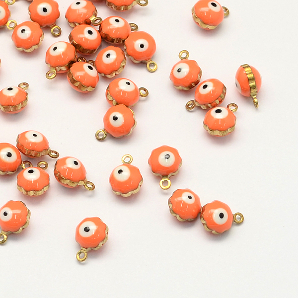 

PandaHall Golden Tone Brass Enamel Charms, Flower with Eye, Coral, 9x7x5mm, Hole: 1mm Brass+Enamel Flower Red