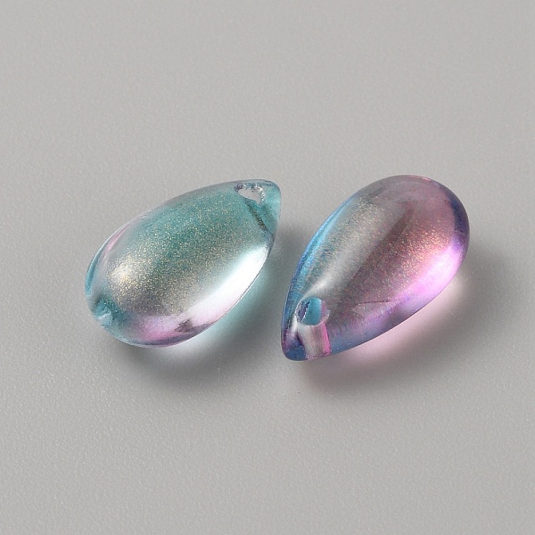 

PandaHall Handmade Lampwork Charms, with Glitter Powder, Teardrop Charm, Pale Turquoise, 14x7.5x5~6mm, Hole: 1mm Lampwork Teardrop