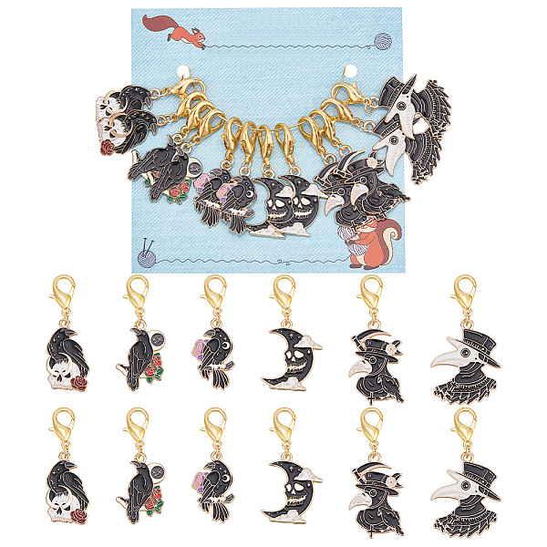 

PandaHall 12Pcs 6 Style Gothic Style Plague Doctor Raven Moon Alloy Enamel Pendant Stitch Markers, Golden, 4.2~5cm, 2pcs/style Alloy+Enamel...