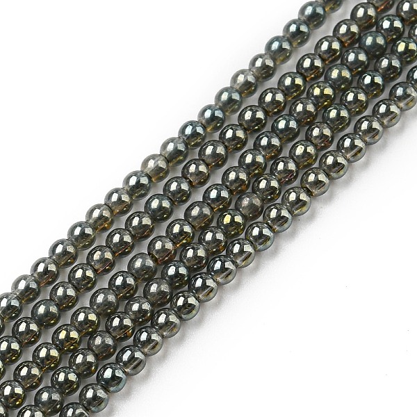 

PandaHall Electroplate Glass Beads Strands, Full Rainbow Plated, Round, Gray, 2.3mm, Hole: 0.3mm, about 180~183pcs/strand, 14.09~14.33''...