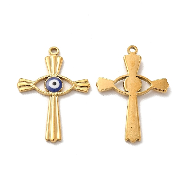 

PandaHall 201 Stainless Steel Pendants, Cross with Enamel Evil Eye, Real 18K Gold Plated, 30x21.5x2.5mm, Hole: 1.5mm Stainless Steel+Enamel..., Blue
