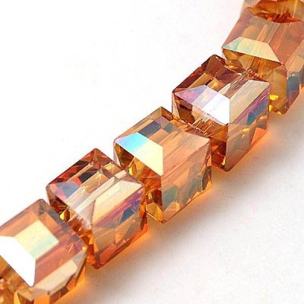 

PandaHall Electorplated Glass Beads, Rainbow Plated, Faceted, Cube, Orange Red, 9x9x9mm, Hole: 1mm Glass Cube Red