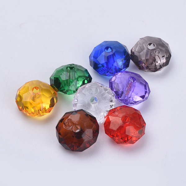 

PandaHall Transparent Acrylic Beads, Faceted, Rondelle, Mixed Color, 8x5mm, Hole: 1.4mm, about 2700pcs/500g Acrylic Rondelle Multicolor